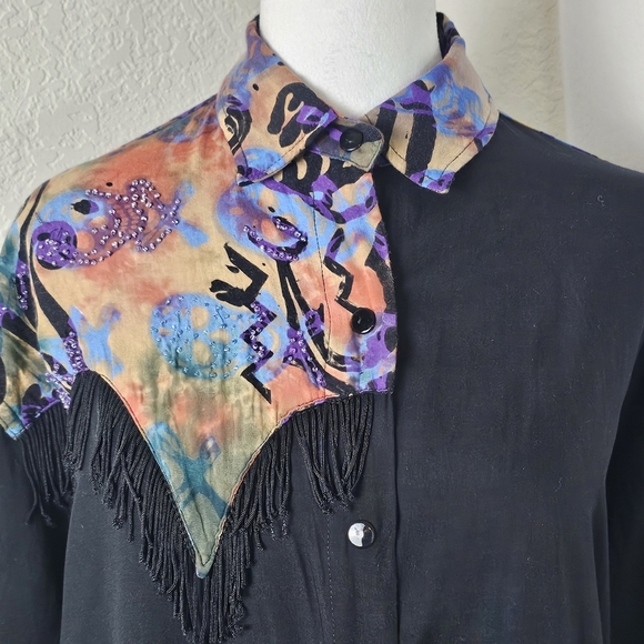 VTG Sebatu Shirt One Size Fringe,Beaded,Art To Wear,Western - Picture 3 of 14